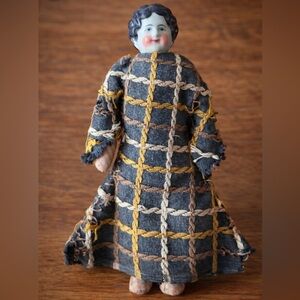 🪆 Antique Rare Porcelain Doll · Hand-Sewn Folk Dress · One of a Kind